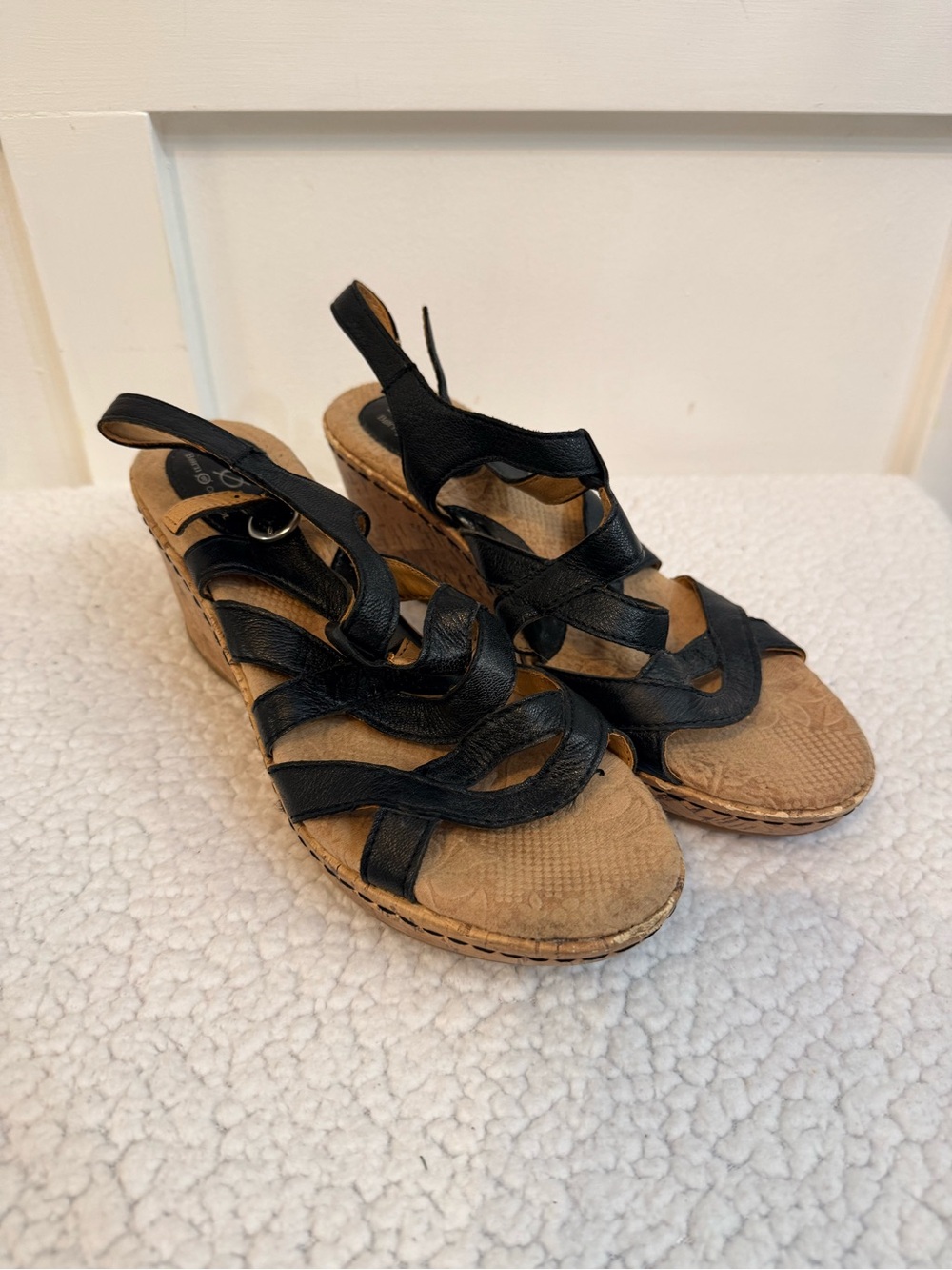 💫4/$25 • Born Concepts Black Leather Slingback Wedge Sandals